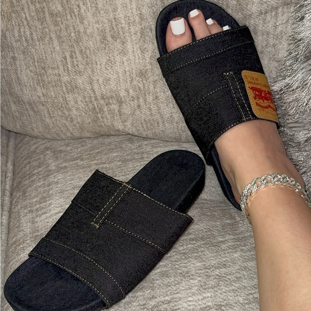 Blue Jean Denim Slide Sandals sizes 6, 7, 8, 9, 10 - Picture 2 of 2